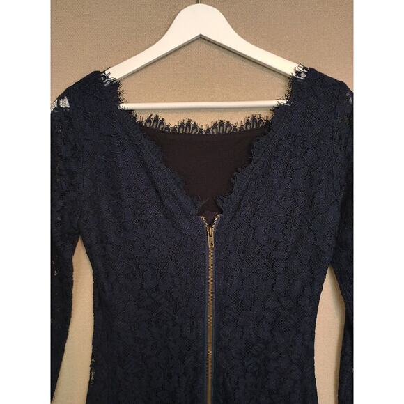 Diane Von Furstenberg Dress Womens Size 2 Navy Blue Zarita Lace Floral Sheath - Picture 8 of 15